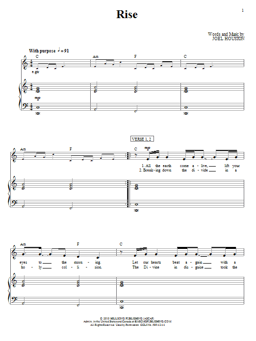 Hillsong United Rise sheet music notes and chords arranged for Piano, Vocal & Guitar Chords (Right-Hand Melody)