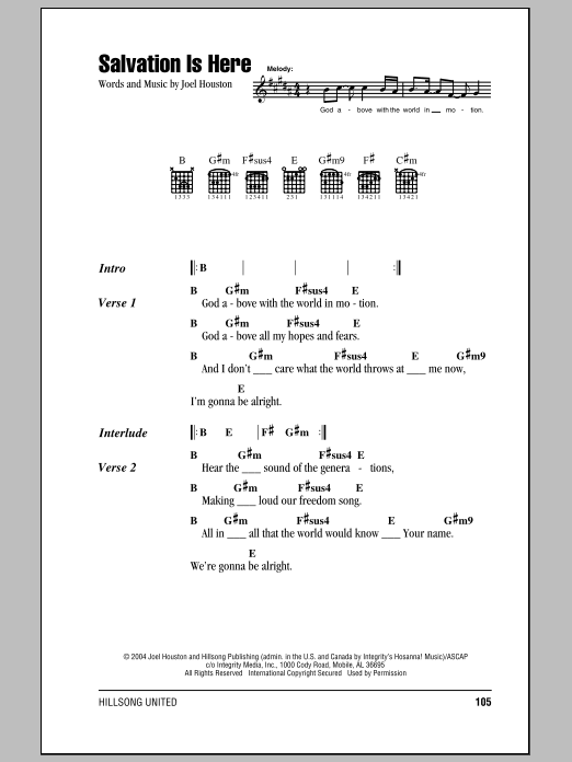 Hillsong United Salvation Is Here sheet music notes and chords arranged for Guitar Chords/Lyrics
