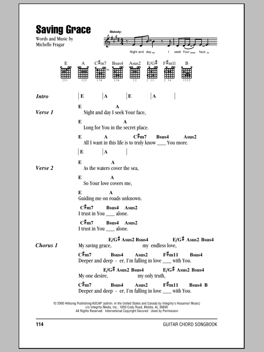 Hillsong United Saving Grace sheet music notes and chords arranged for Guitar Chords/Lyrics