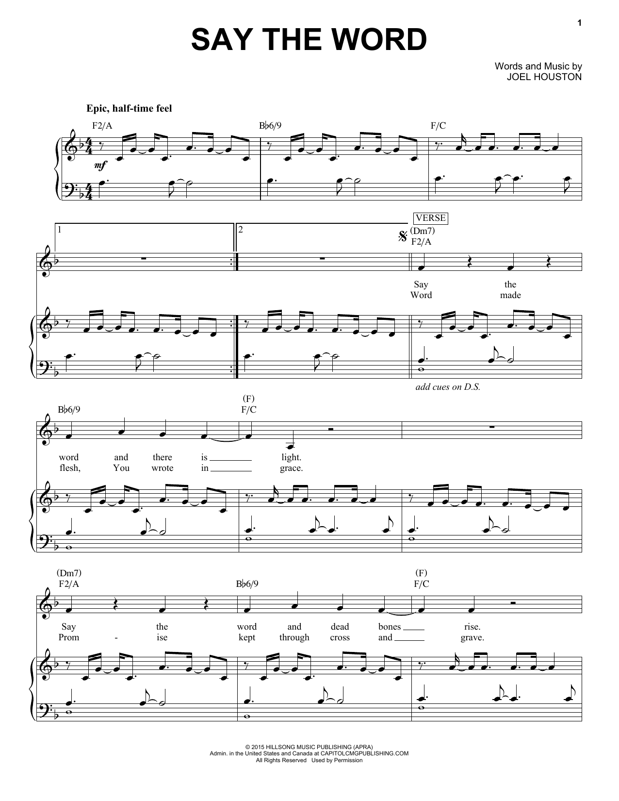 Hillsong United Say The Word sheet music notes and chords arranged for Piano & Vocal