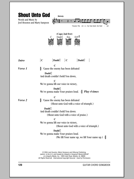 Hillsong United Shout Unto God sheet music notes and chords arranged for Guitar Chords/Lyrics