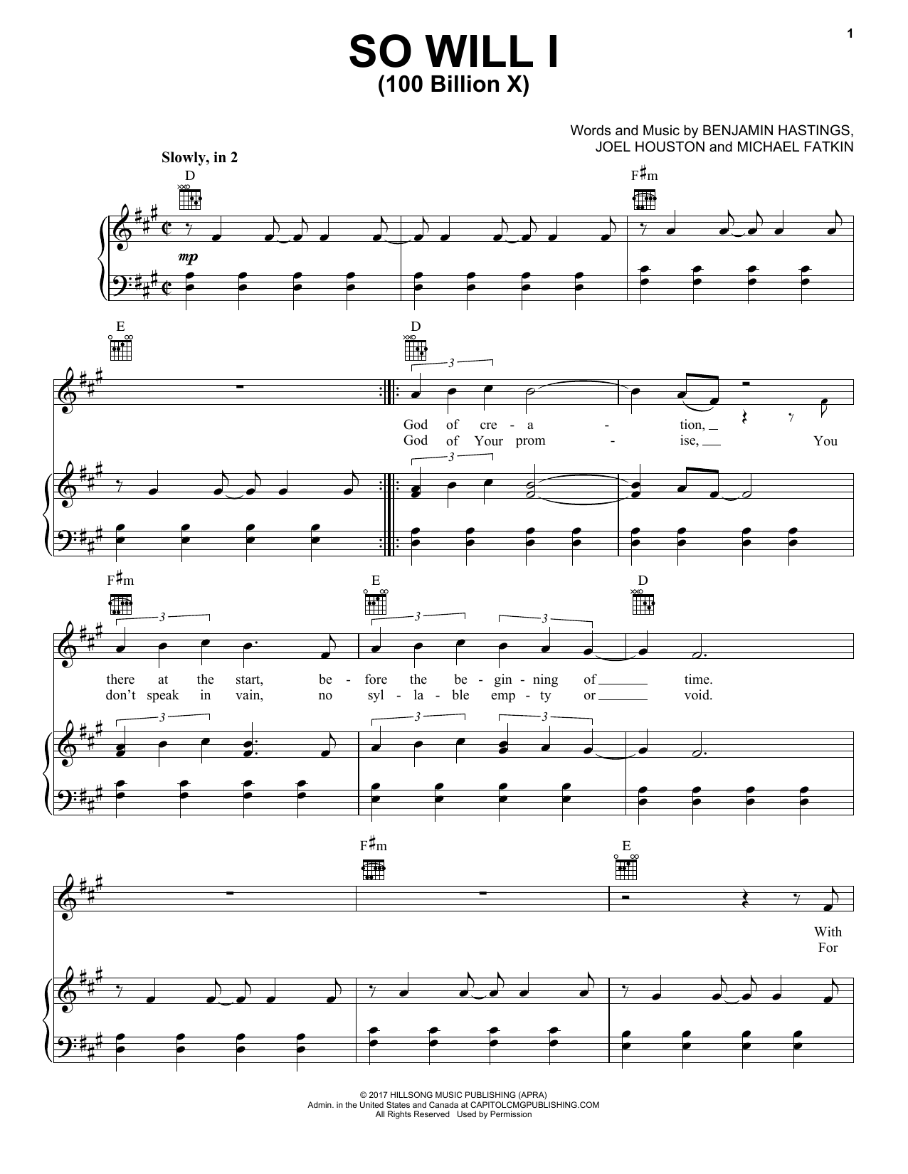 Hillsong United So Will I (100 Billion X) sheet music notes and chords arranged for Piano, Vocal & Guitar Chords (Right-Hand Melody)