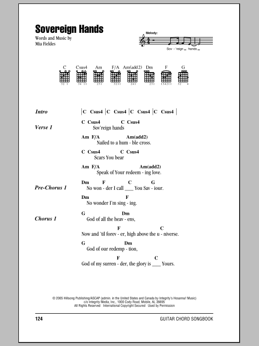 Hillsong United Sovereign Hands sheet music notes and chords arranged for Guitar Chords/Lyrics