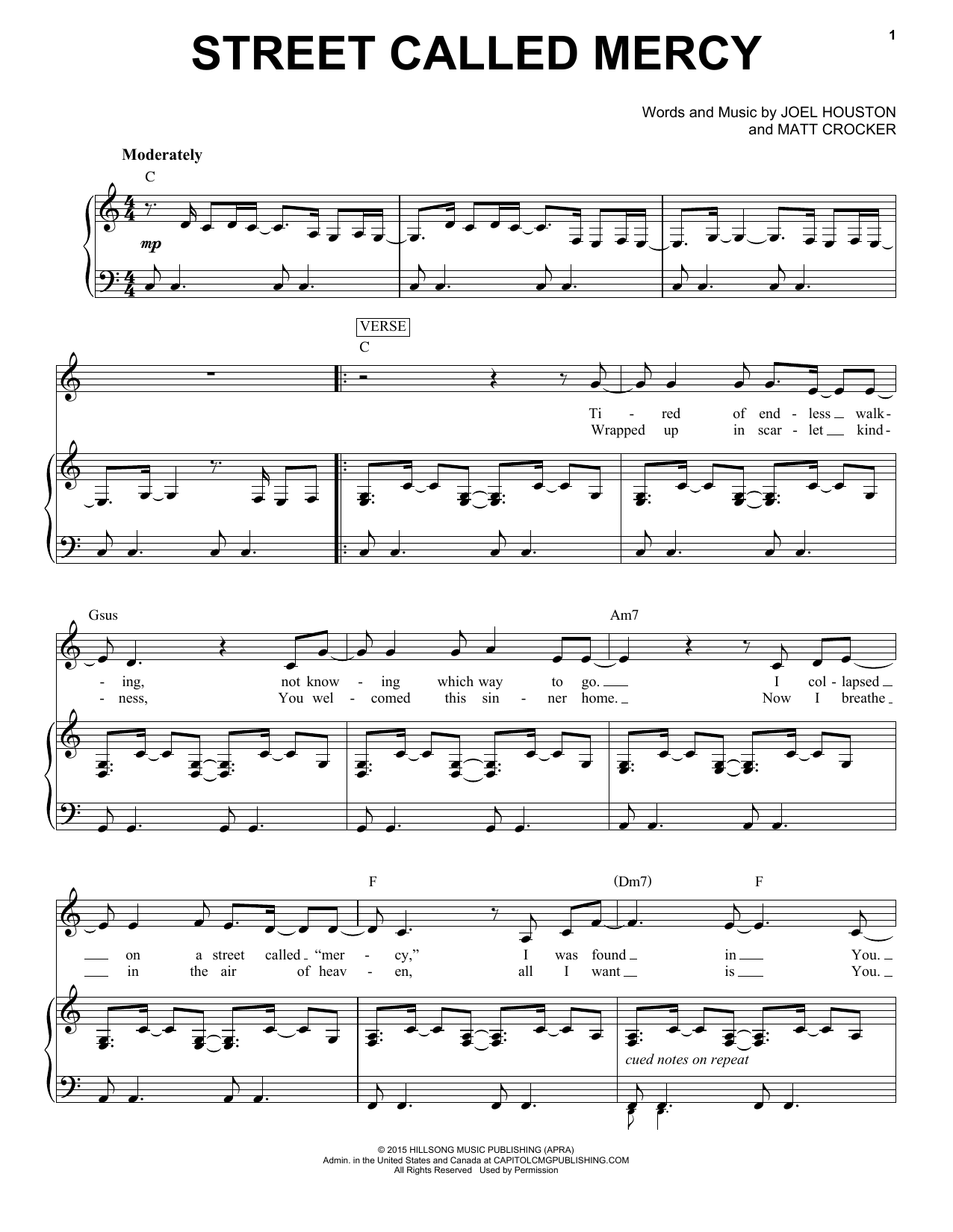 Hillsong United Street Called Mercy sheet music notes and chords arranged for Piano & Vocal