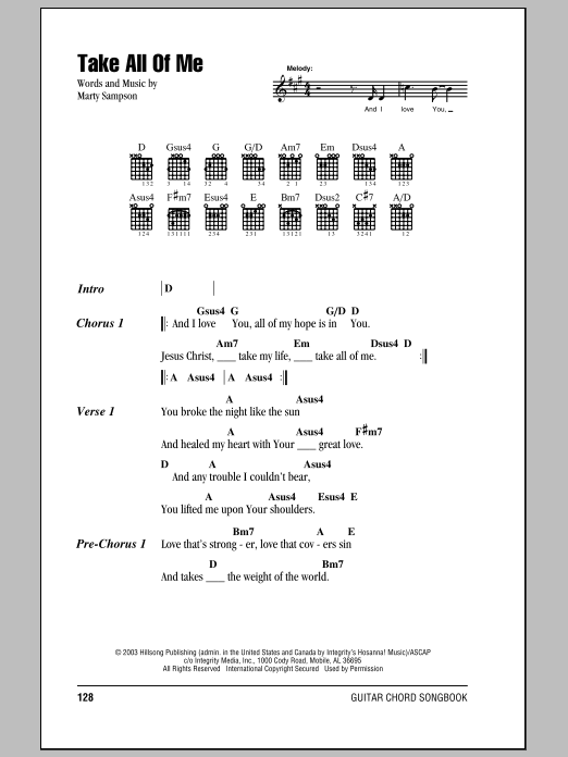 Hillsong United Take All Of Me sheet music notes and chords arranged for Guitar Chords/Lyrics
