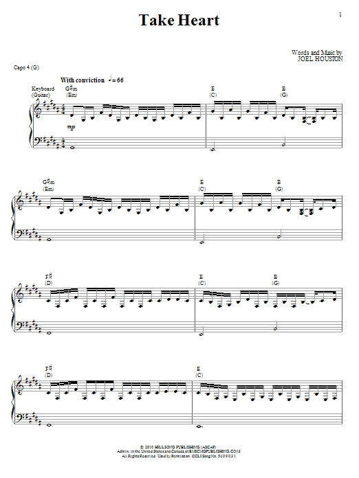 Hillsong United Take Heart sheet music notes and chords arranged for Piano, Vocal & Guitar Chords (Right-Hand Melody)