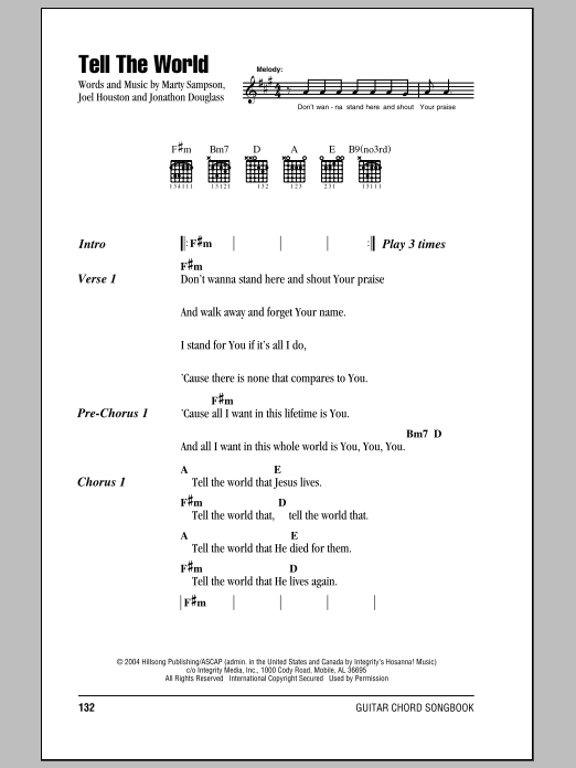 Hillsong United Tell The World sheet music notes and chords arranged for Guitar Chords/Lyrics