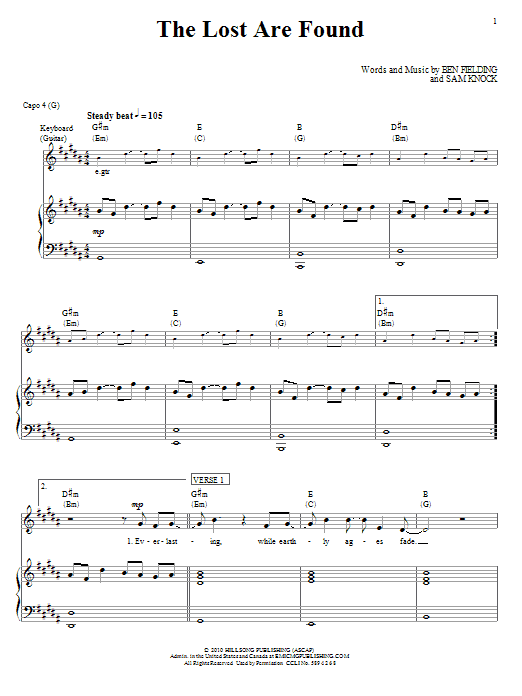Hillsong United The Lost Are Found sheet music notes and chords arranged for Piano, Vocal & Guitar Chords (Right-Hand Melody)