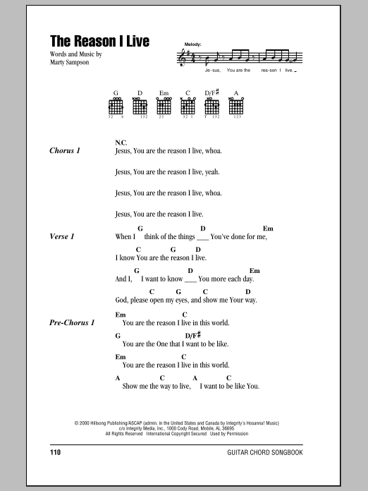 Hillsong United The Reason I Live sheet music notes and chords arranged for Guitar Chords/Lyrics