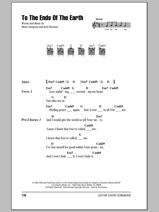 Hillsong United To The Ends Of The Earth sheet music notes and chords arranged for Guitar Chords/Lyrics