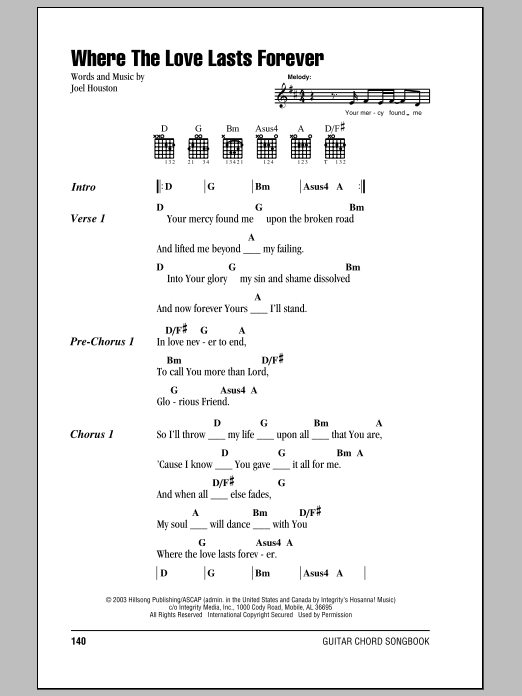 Hillsong United Where The Love Lasts Forever sheet music notes and chords arranged for Guitar Chords/Lyrics