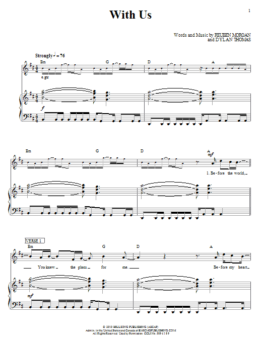 Hillsong United With Us sheet music notes and chords arranged for Piano, Vocal & Guitar Chords (Right-Hand Melody)