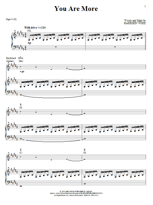 Hillsong United You Are More sheet music notes and chords arranged for Piano, Vocal & Guitar Chords (Right-Hand Melody)