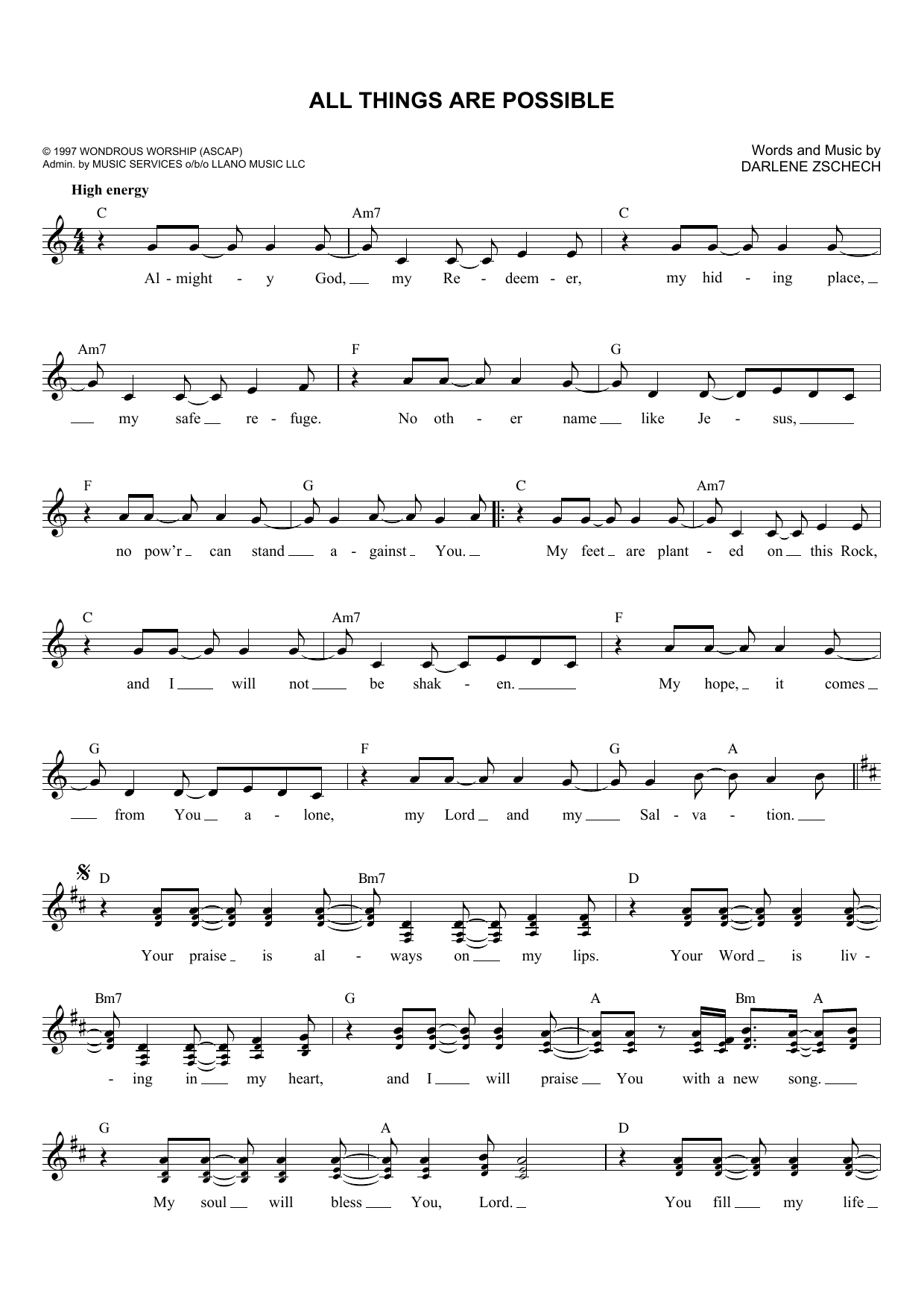 Darlene Zschech All Things Are Possible sheet music notes and chords arranged for Guitar Chords/Lyrics