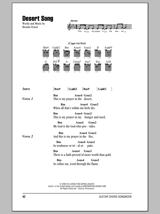 Hillsong Worship Desert Song sheet music notes and chords arranged for Guitar Chords/Lyrics