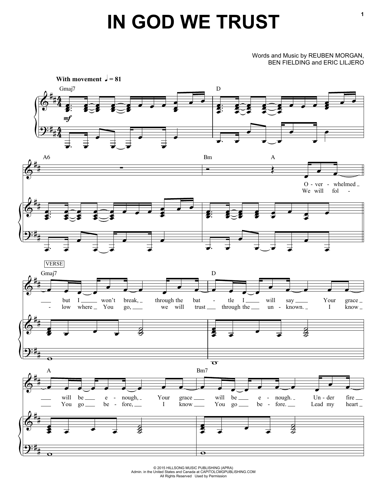 Hillsong Worship In God We Trust sheet music notes and chords arranged for Piano & Vocal