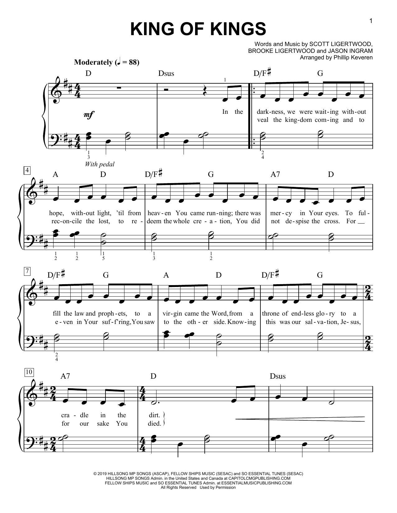 Hillsong Worship King Of Kings (arr. Phillip Keveren) sheet music notes and chords arranged for Easy Piano