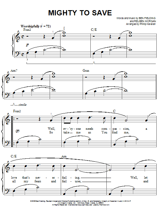 Hillsong Worship Mighty To Save (arr. Phillip Keveren) sheet music notes and chords arranged for Easy Piano