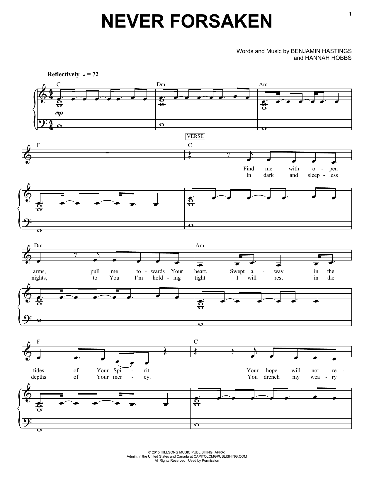 Hillsong Worship Never Forsaken sheet music notes and chords arranged for Piano & Vocal