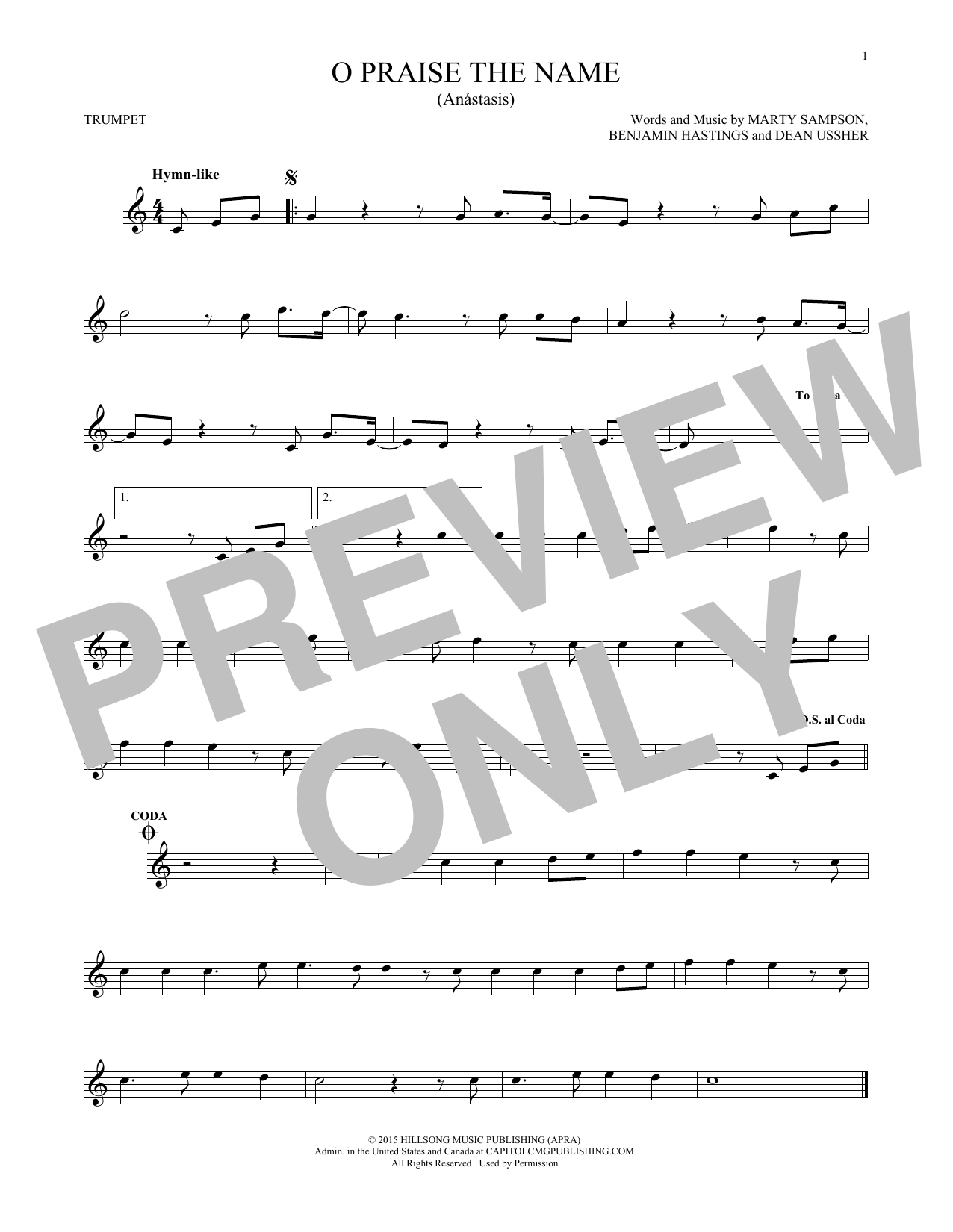 Hillsong Worship O Praise The Name (Anastasis) sheet music notes and chords arranged for Alto Sax Solo