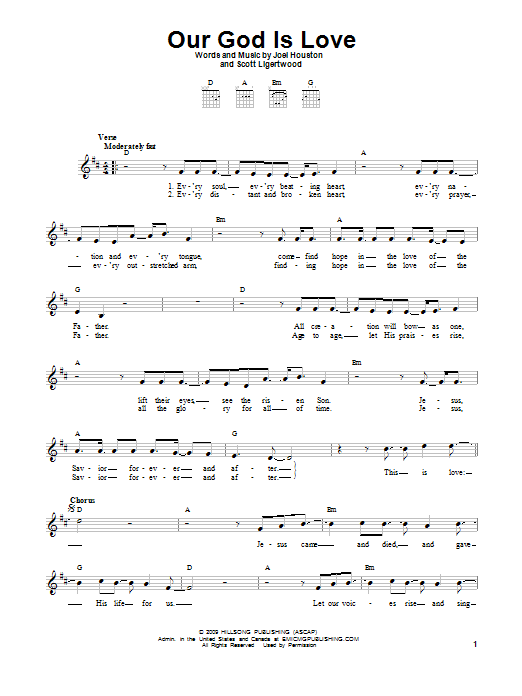 Hillsong Worship Our God Is Love sheet music notes and chords arranged for Easy Guitar