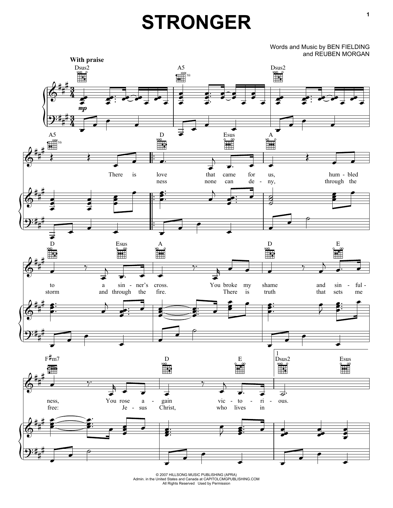 Hillsong Worship Stronger sheet music notes and chords arranged for Piano Solo