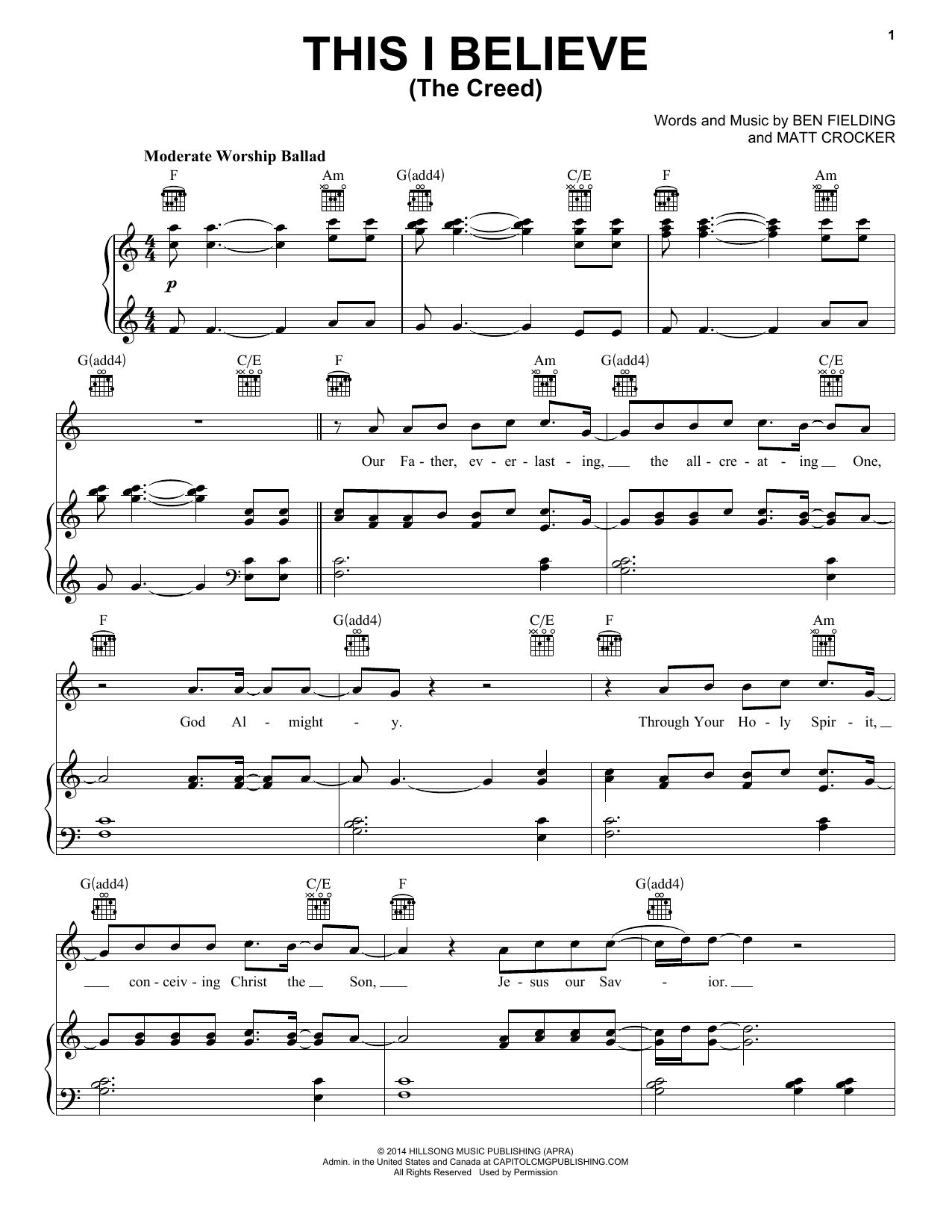 Hillsong Worship This I Believe (The Creed) sheet music notes and chords arranged for Alto Sax Solo