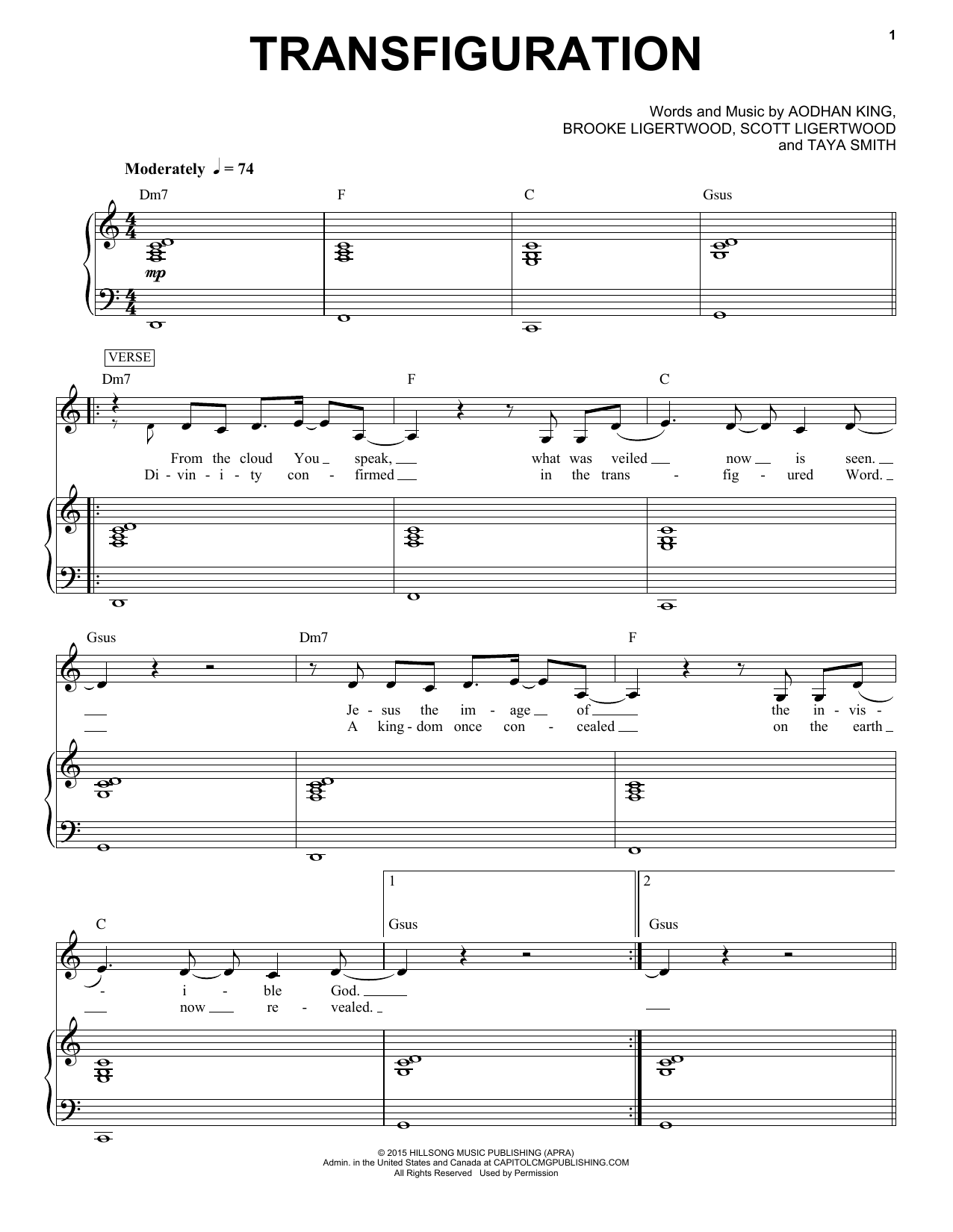 Hillsong Worship Transfiguration sheet music notes and chords arranged for Piano & Vocal