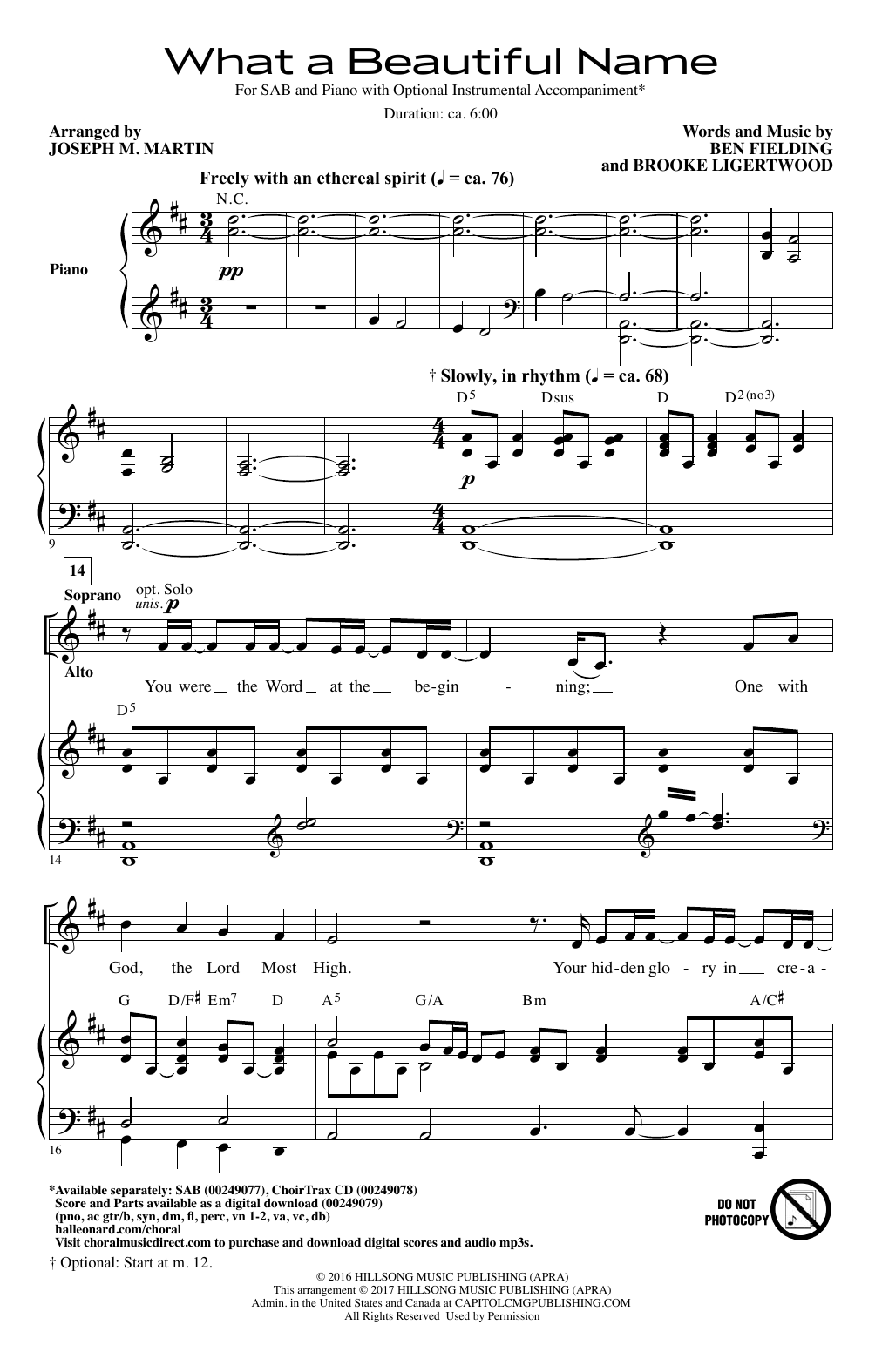 Hillsong Worship What A Beautiful Name (arr. Joseph M. Martin) sheet music notes and chords arranged for SAB Choir