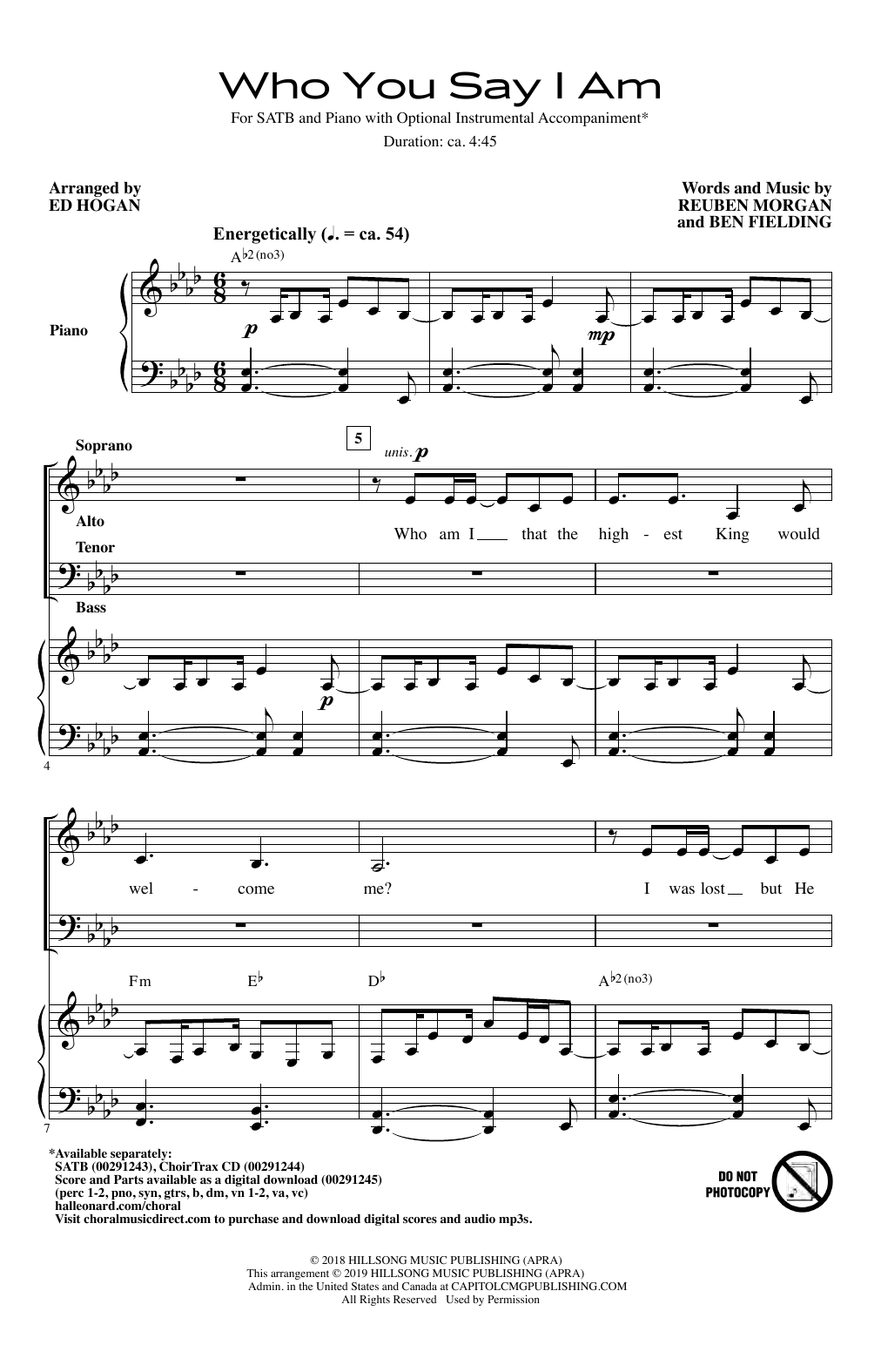 Hillsong Worship Who You Say I Am (arr. Ed Hogan) sheet music notes and chords arranged for SATB Choir