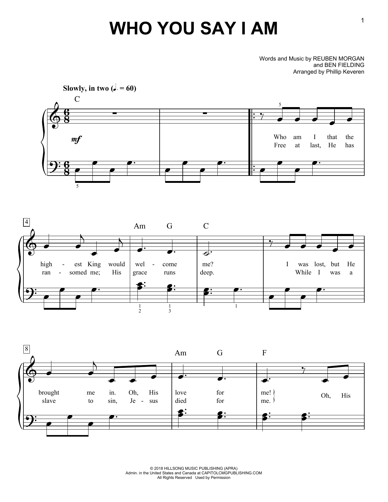 Hillsong Worship Who You Say I Am (arr. Phillip Keveren) sheet music notes and chords arranged for Piano Solo
