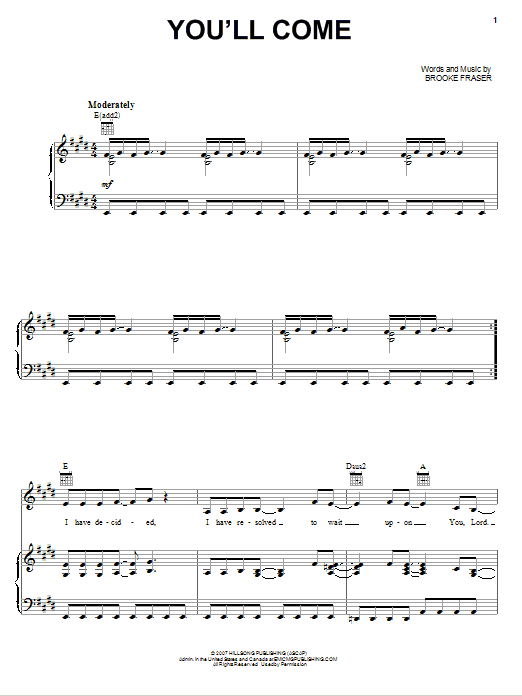 Hillsong Worship You'll Come sheet music notes and chords arranged for Piano, Vocal & Guitar Chords (Right-Hand Melody)