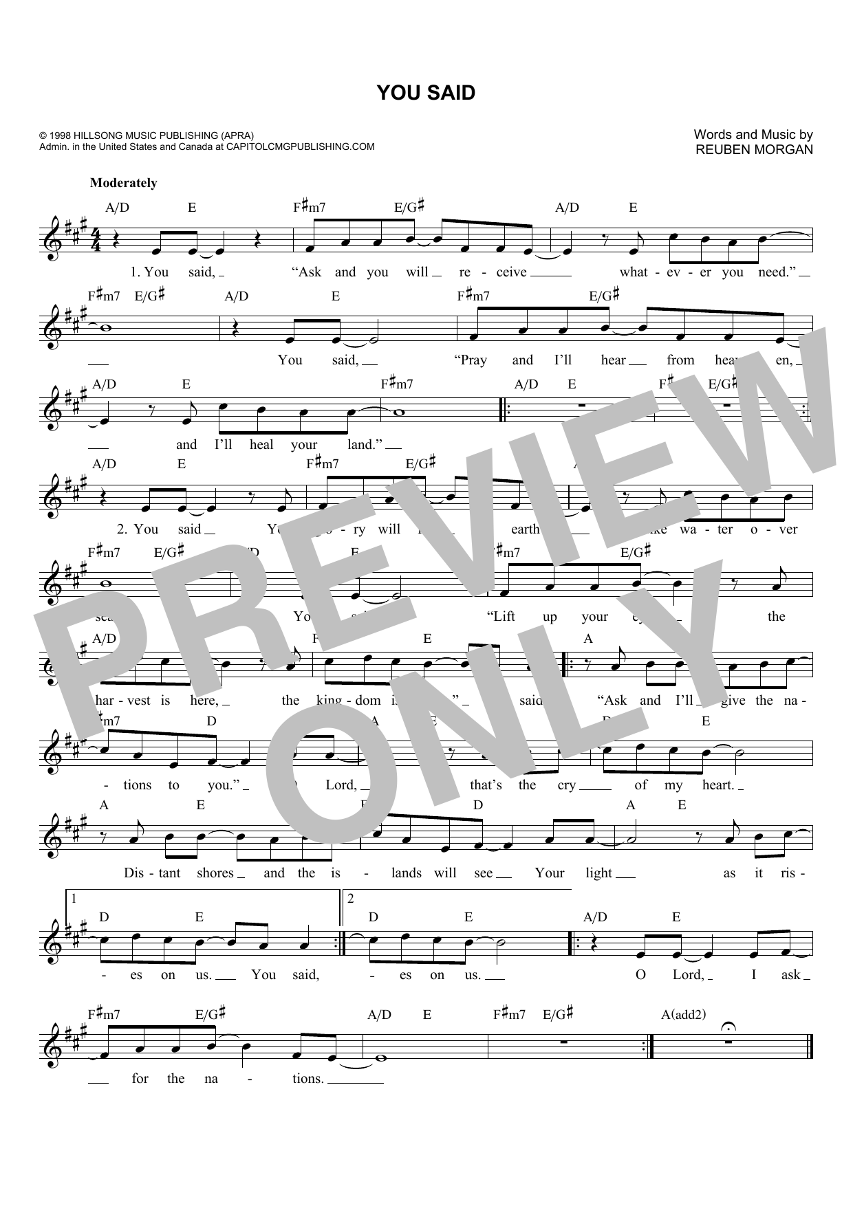 Hillsong You Said sheet music notes and chords arranged for Lead Sheet / Fake Book