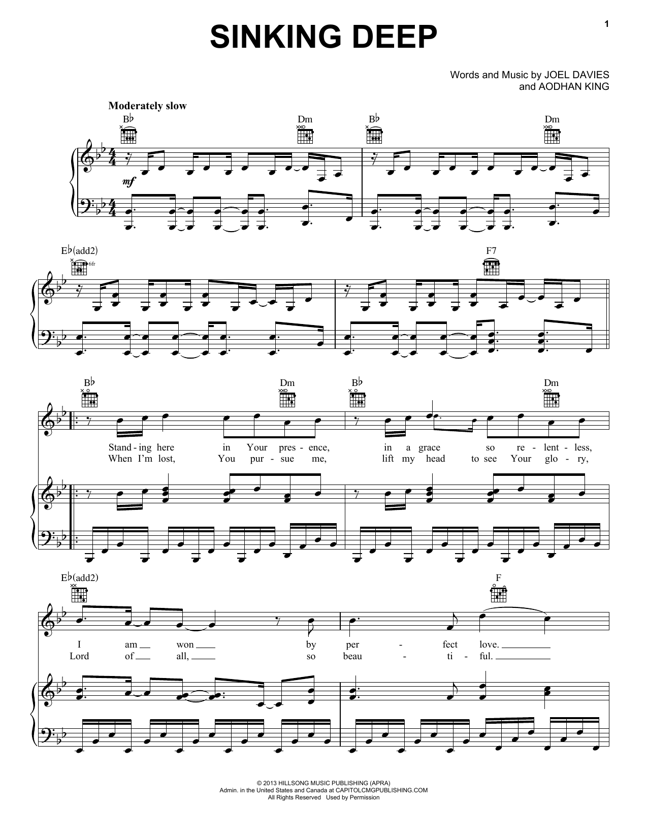 Hillsong Young & Free Sinking Deep sheet music notes and chords arranged for Piano, Vocal & Guitar Chords (Right-Hand Melody)