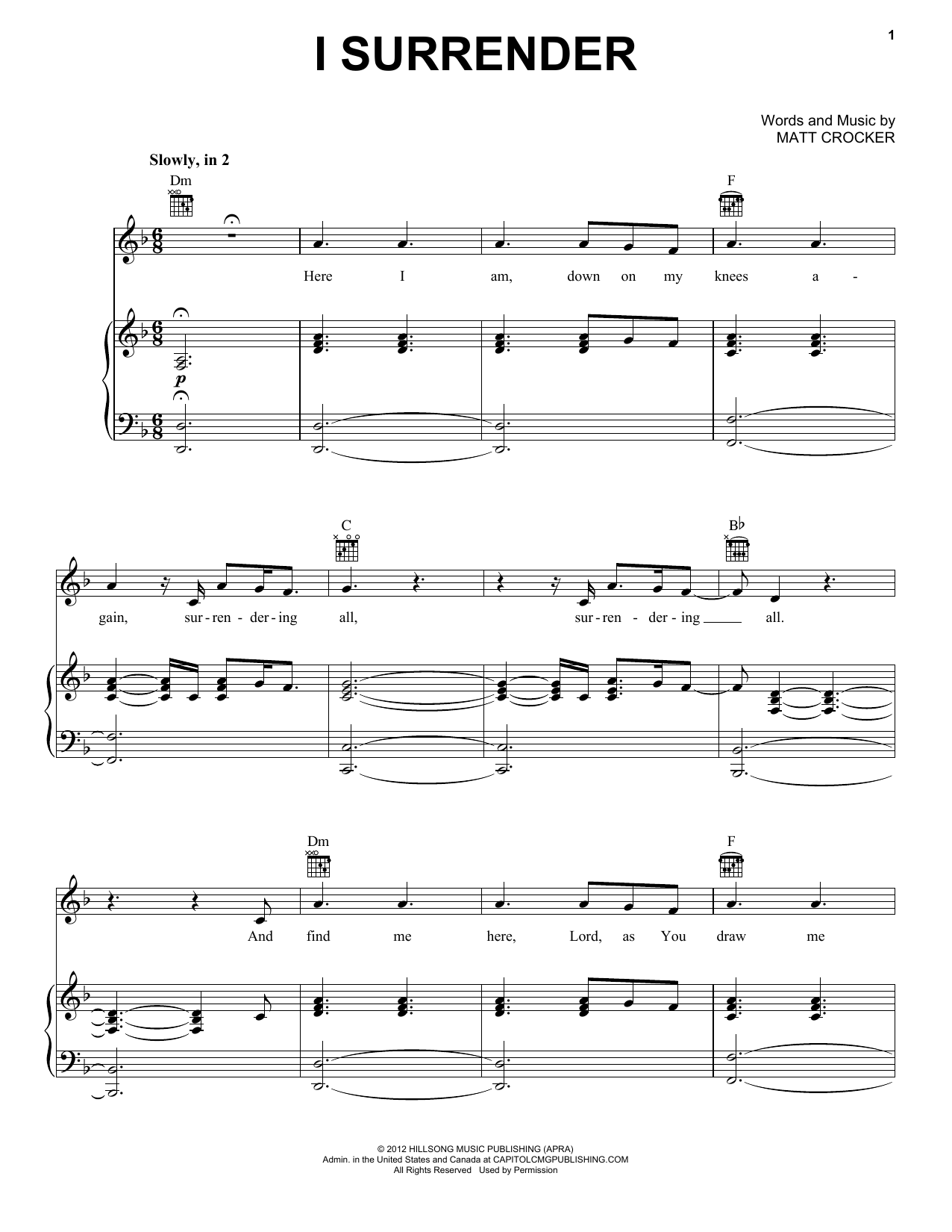 Hillsong Live I Surrender sheet music notes and chords arranged for Piano, Vocal & Guitar Chords (Right-Hand Melody)