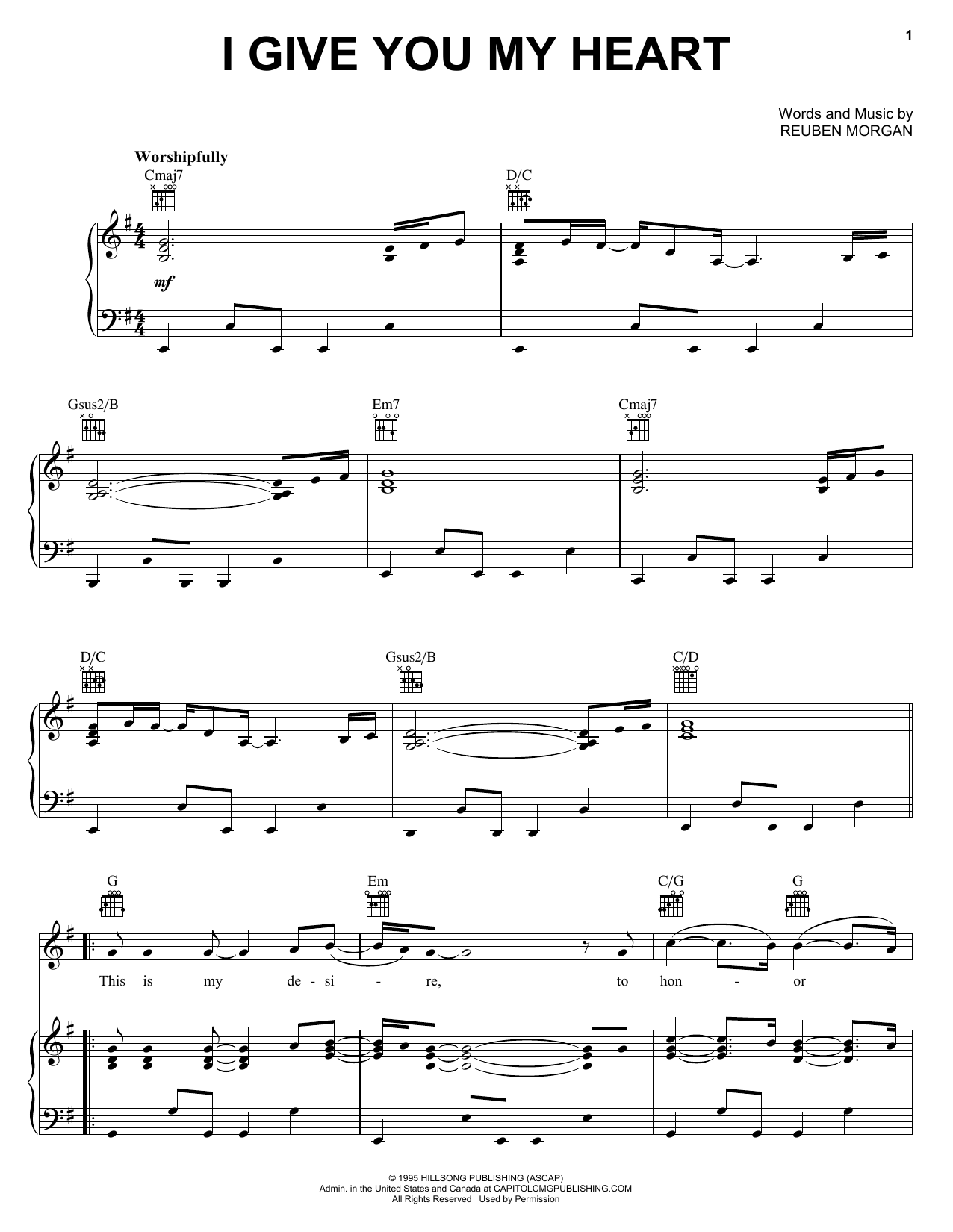 Hillsong Worship I Give You My Heart sheet music notes and chords. Download Printable PDF.