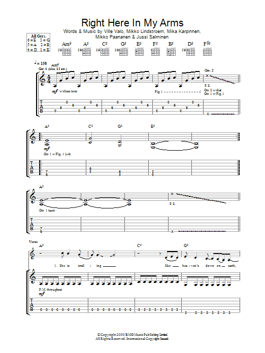 HIM Right Here In My Arms sheet music notes and chords arranged for Guitar Tab