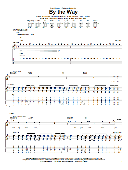 Hinder By The Way sheet music notes and chords arranged for Guitar Tab