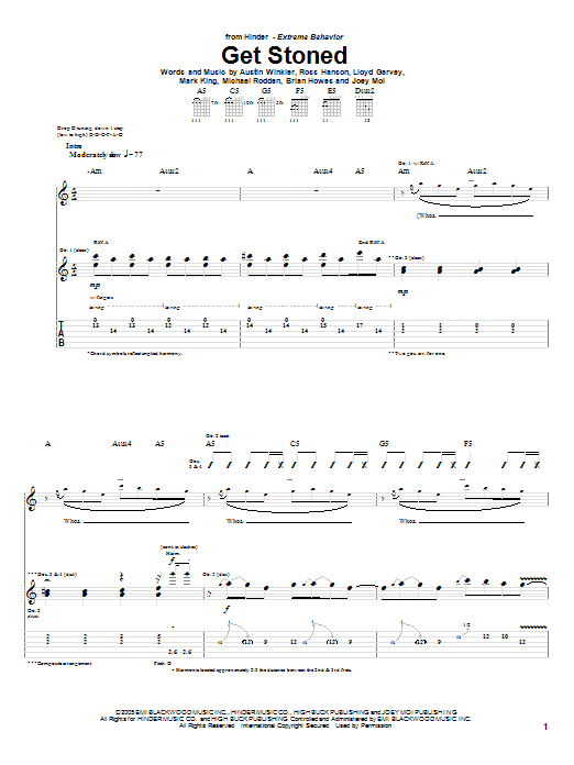 Hinder Get Stoned sheet music notes and chords arranged for Guitar Tab