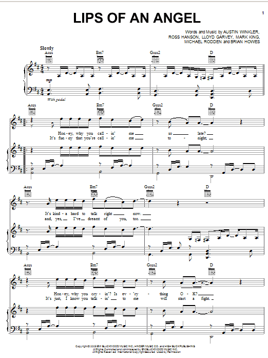 Hinder Lips Of An Angel sheet music notes and chords arranged for Cello Solo