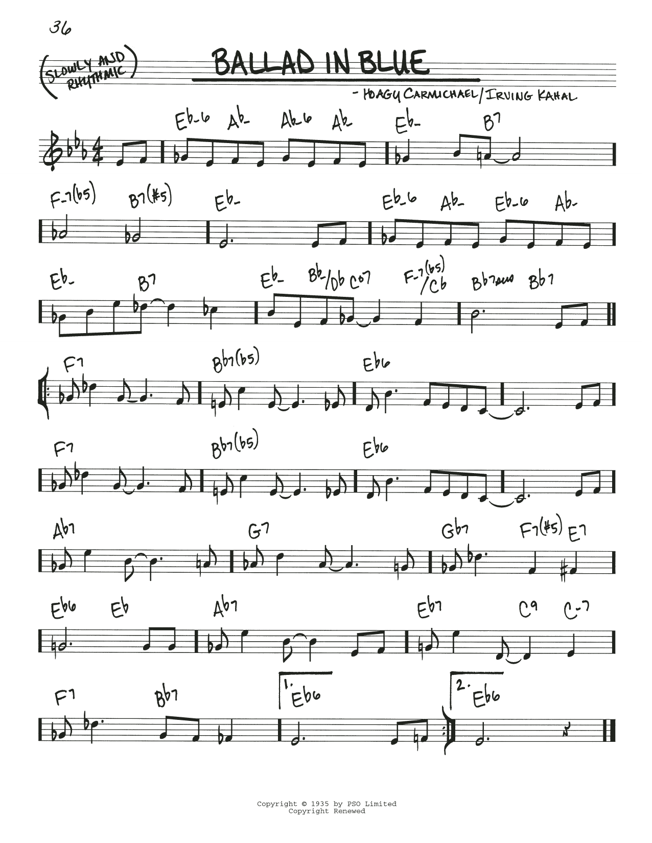 Hoagy Carmichael Ballad In Blue sheet music notes and chords arranged for Piano, Vocal & Guitar Chords (Right-Hand Melody)