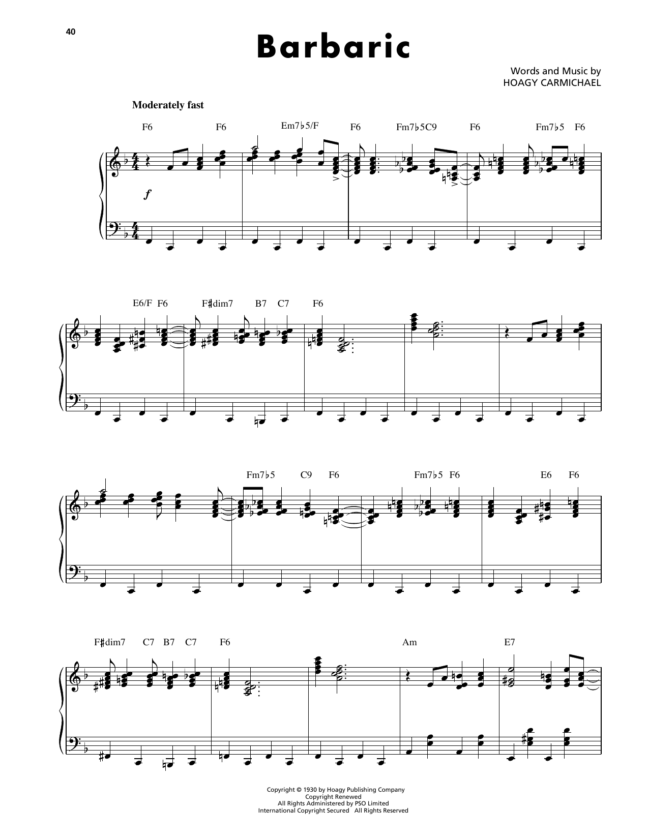 Hoagy Carmichael Barbaric sheet music notes and chords arranged for Piano Solo