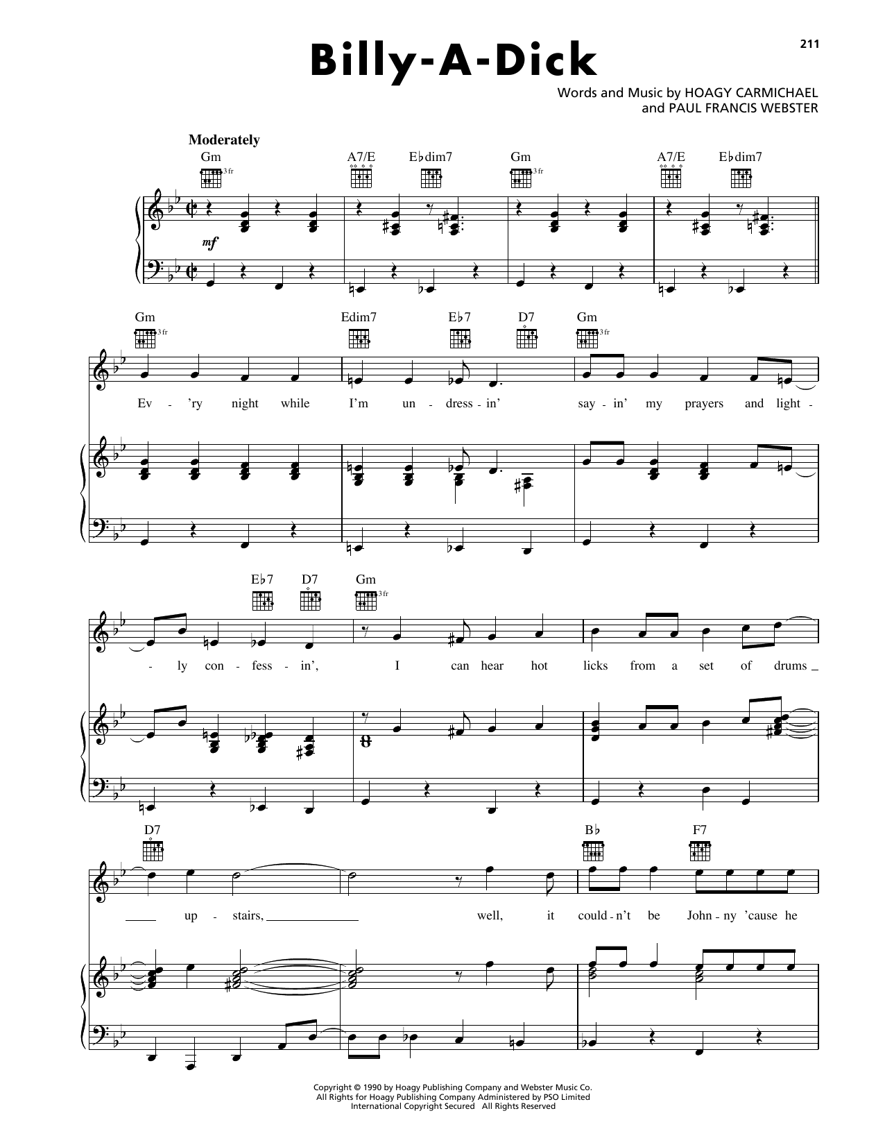 Hoagy Carmichael Billy-A-Dick sheet music notes and chords arranged for Piano, Vocal & Guitar Chords (Right-Hand Melody)