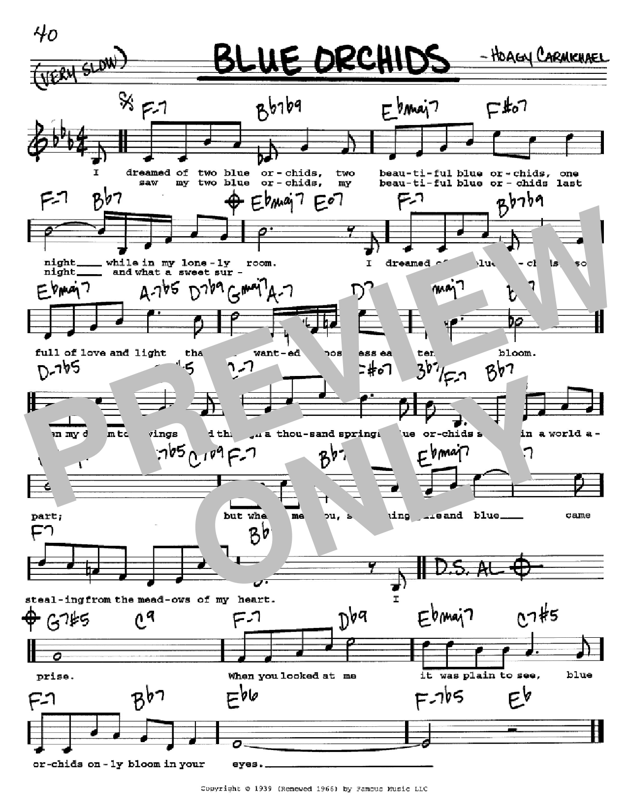 Hoagy Carmichael Blue Orchids sheet music notes and chords arranged for Real Book – Melody, Lyrics & Chords
