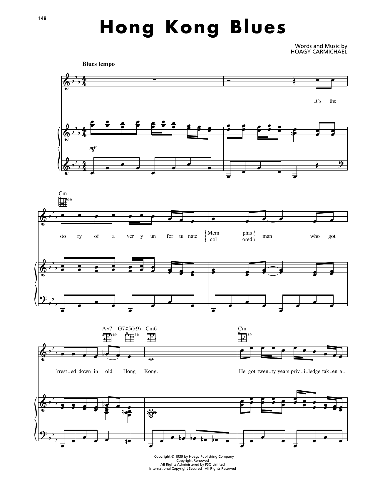 Hoagy Carmichael Hong Kong Blues sheet music notes and chords arranged for Piano, Vocal & Guitar Chords (Right-Hand Melody)