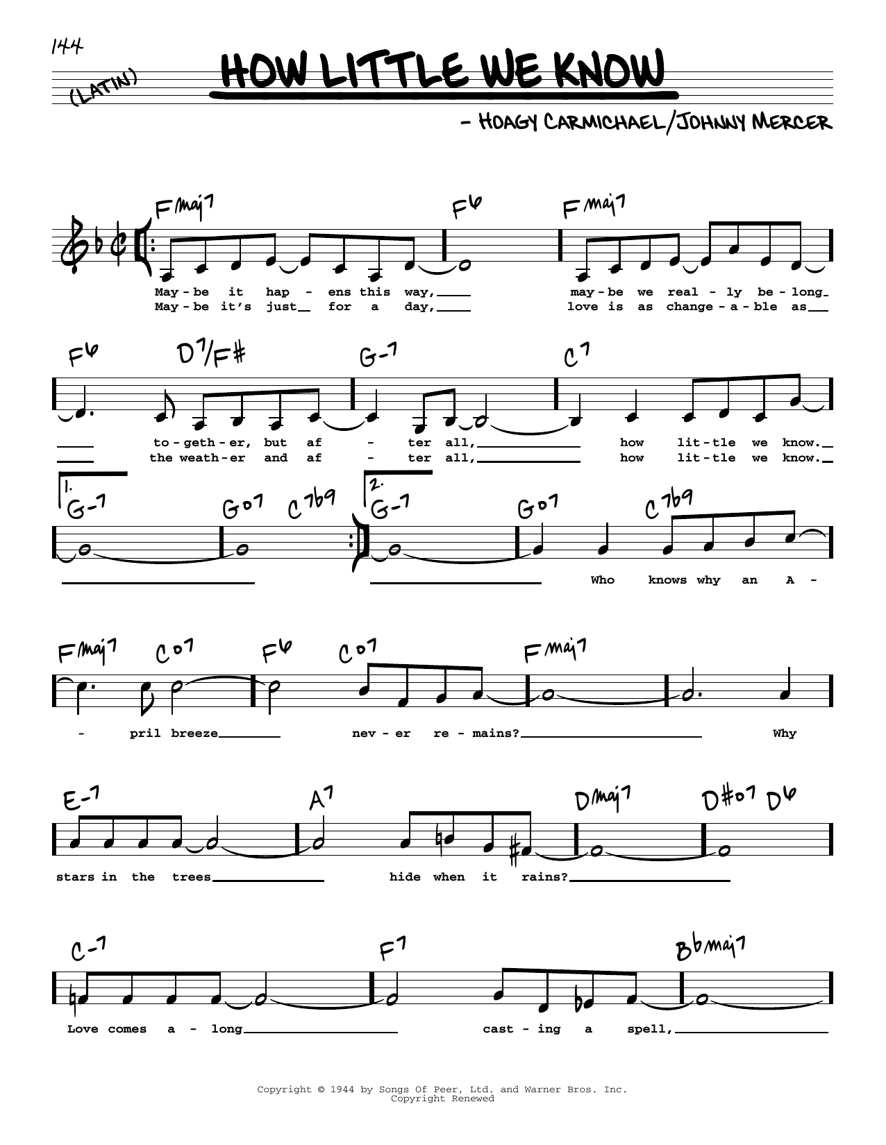 Hoagy Carmichael How Little We Know (Low Voice) sheet music notes and chords arranged for Real Book – Melody, Lyrics & Chords