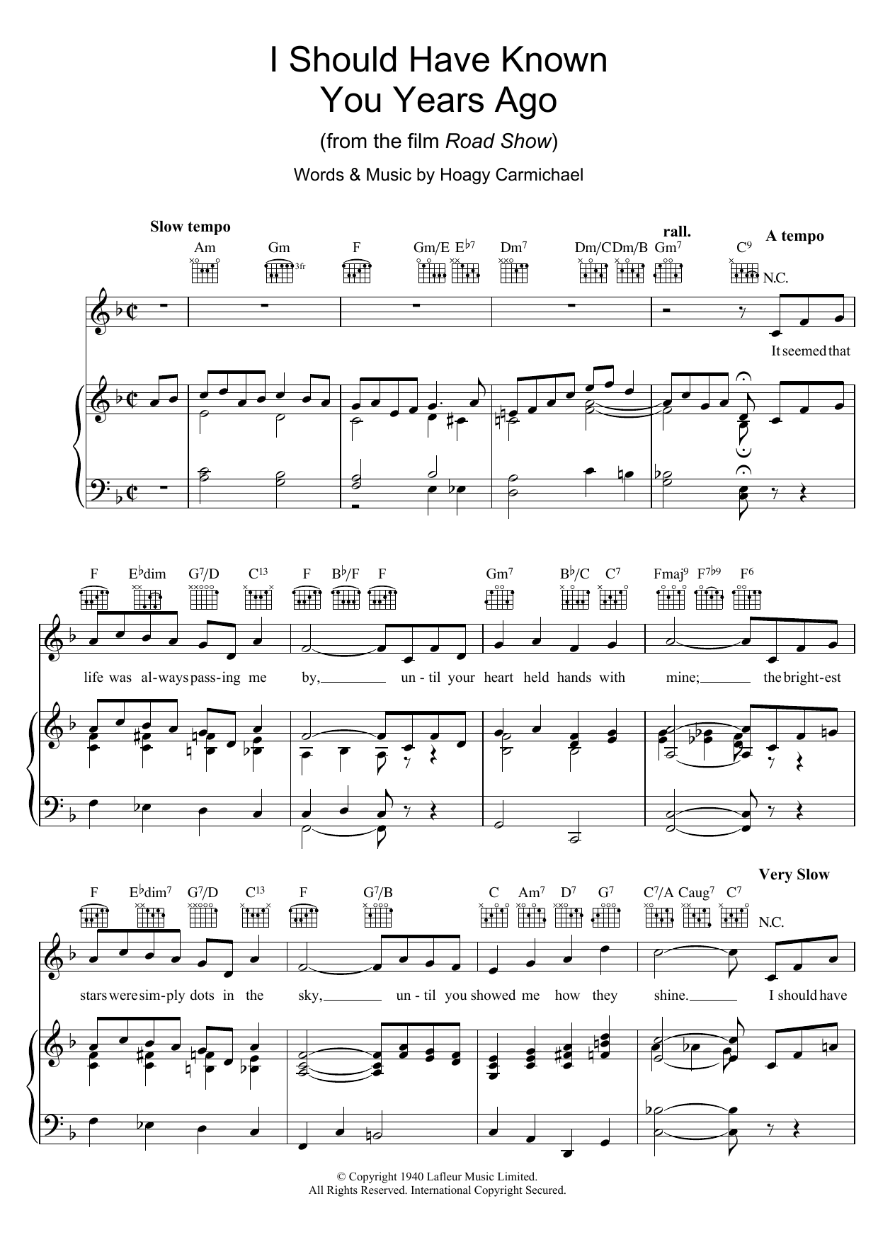Hoagy Carmichael I Should Have Known You Years Ago sheet music notes and chords arranged for Piano, Vocal & Guitar Chords