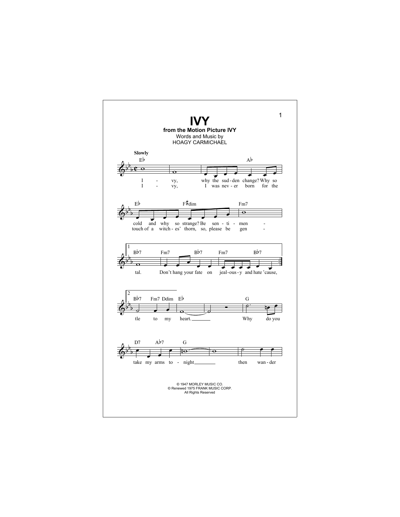 Hoagy Carmichael Ivy sheet music notes and chords arranged for Lead Sheet / Fake Book