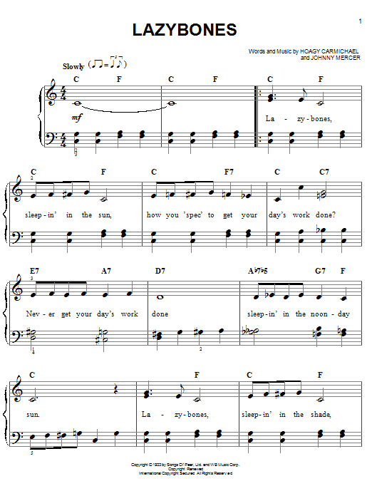 Hoagy Carmichael Lazybones sheet music notes and chords arranged for Piano, Vocal & Guitar Chords (Right-Hand Melody)