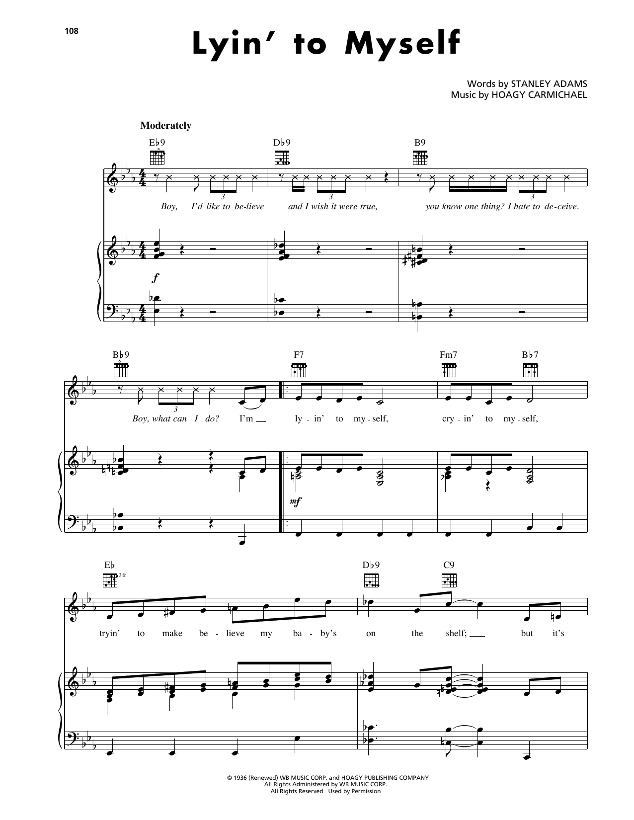 Hoagy Carmichael Lyin' To Myself sheet music notes and chords arranged for Piano, Vocal & Guitar Chords (Right-Hand Melody)